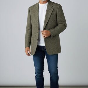 Men's Olive Textured Blazer - Classic Two-Button